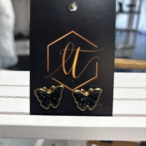 Tween Black and Gold Butterfly Earrings